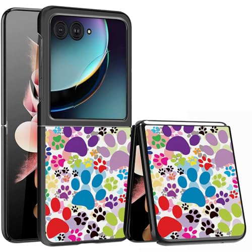for Samsung Galaxy z flip 7 Case Dog Pawprint Multicolor Slim Fit Lightweight Hybrid Hard PC PU Leather Folding Phone Cover for Z Flip 7 6.9" - color: Dog pawprint multicolor