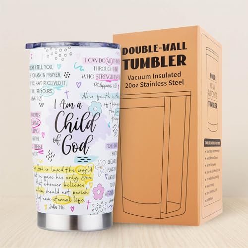 Christian Gifts for Women - Jesus Mug Tumbler for Mom Teen Girls Friend, Religious Gift for Mothers Day Birthday Baptism Christmas, Insulated Coffee Cup with Bible Verse - I Am a Child of God, 20oz - color: Faith