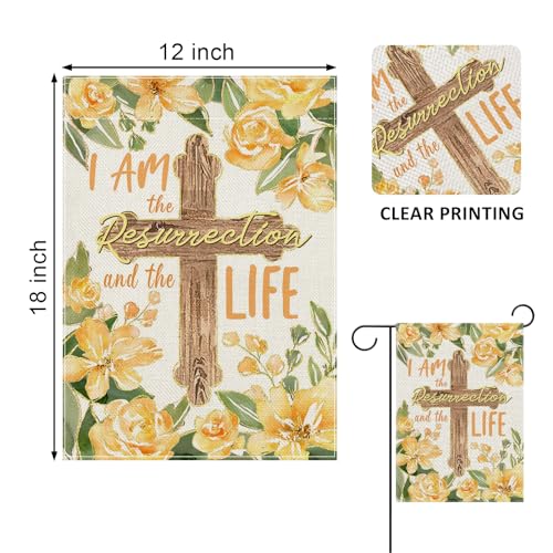 Spring Summer I Am The Resurrection and The Life Decorative Garden - color: Spring Yellow Flower Cross