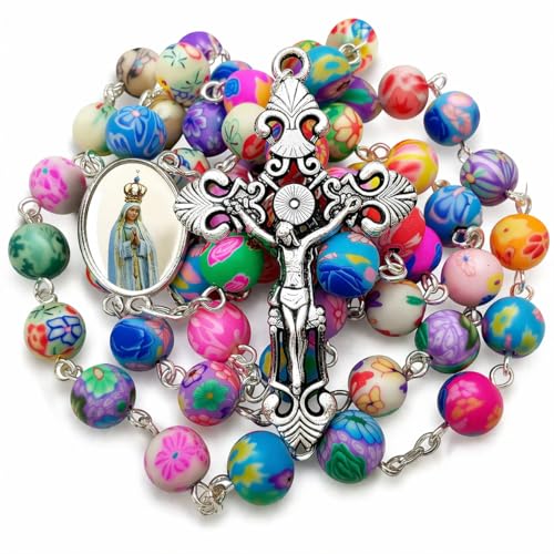 TALISMAN4U Colorful Catholic Rosary Necklace Our Lady of Fatima Medal