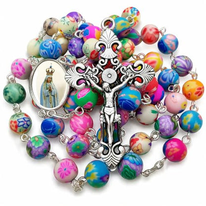 TALISMAN4U Colorful Catholic Rosary Necklace Our Lady of Fatima Medal
