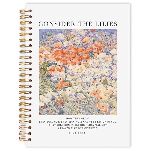 Christian Consider The Lilies Vintage Floral Spiral Notebook 5.5x8.3 in, Christian Gifts for Woman, Luke 12:27 Bible Verse Scripture Hardcover Notebook Journal - color: Christian Consider The Lilies Vintage Floral