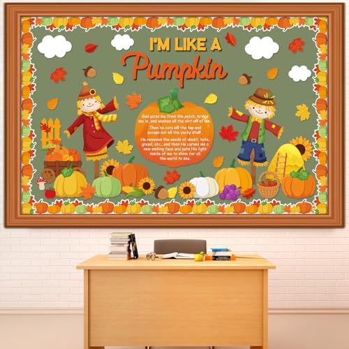 Containlol Fall Thanksgiving Bulletin Board Set Autumn Harvest Classroom Decorations Cutout for Door Wall School Supplies(Yellow,Christian Pumpkin) - color: Yellow, style: Christian Pumpkin