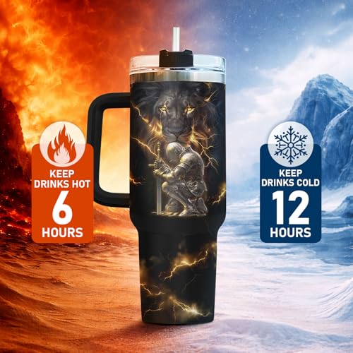 34HD Christian Lion Faith 40 oz Tumbler with Handle, Faith Gift - color: Christian God