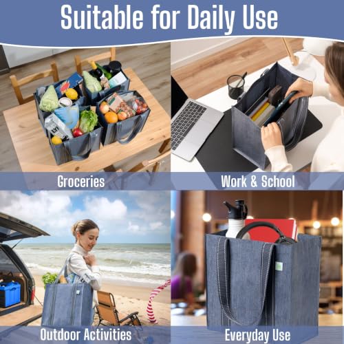 VENO 2/4 Pack Compact Reusable Grocery Shopping Bags with Hard Bottom - color: Gray-2 Pack
