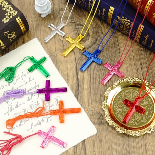 104 Pack Crystal Cross Necklaces Bulk, VBS Prizes, Christian Party Favors - color: 104-Multi