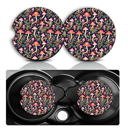 2 Pack Mushroom Car Cup Holder Coasters Neoprene Rubber Mat 2.75" - color: Mushroom