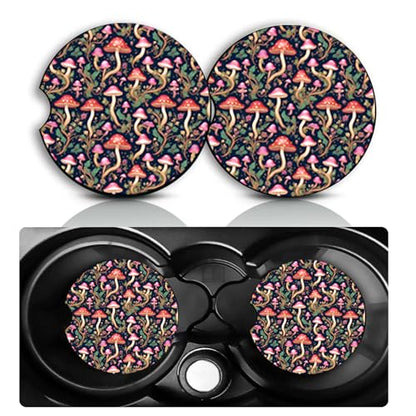 2 Pack Mushroom Car Cup Holder Coasters Neoprene Rubber Mat 2.75" - color: Mushroom