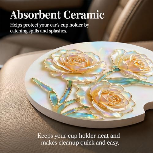 Floral Car Coasters Set of 2, Glitter Wildflowers Car Accessories, 09 - color: Glitter Wildflowers