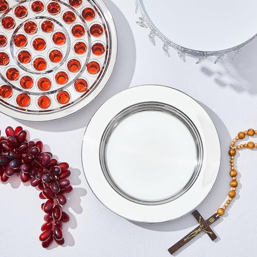 Zhehao 2 Pcs Communion Plates for Church Communion Bread Tray Plate Church Supplies Set Polished Stainless Steel Tray (Silver) - color: Silver