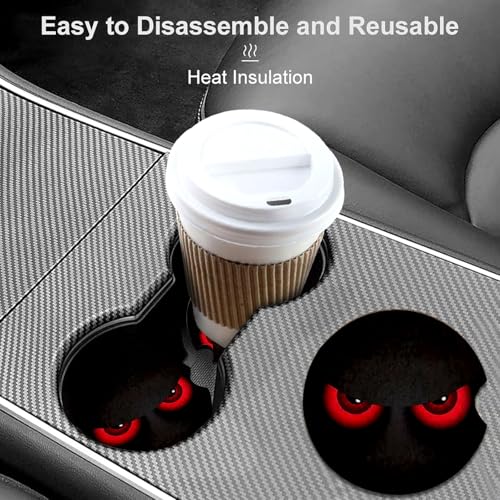 2 Pack Red Eye Car Cup Holder Coasters Universal Neoprene Coasters - color: Angry Eye