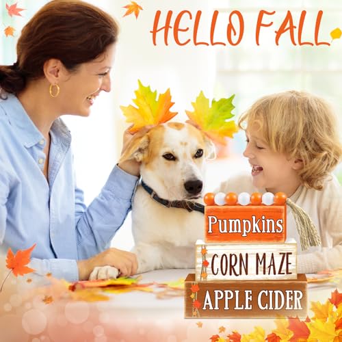 Britimes Pumpkin Fall Tiered Tray Decor Set, 4 Pack, Wooden Table Sign - color: Harvest