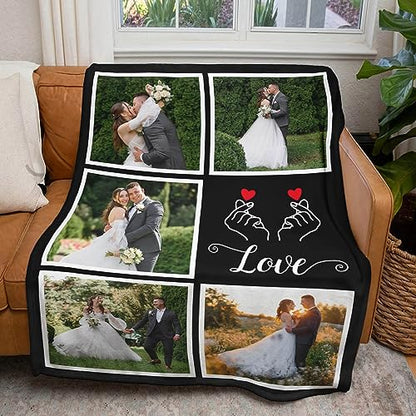 Personalized Couple Gifts for Boyfriends Girlfriends, Custom Blankets with Photos, Personalized Blanket with Photos & Text, Personalized Photo Blankets, Personalized Gifts for Valentines, Anniversary - color: 5 Photo-3