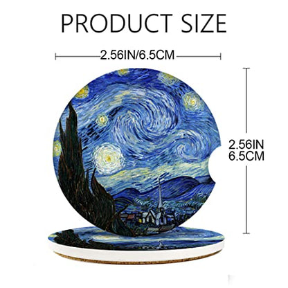 Britimes Car Coasters for Drinks, 2 Pack Ceramic Stone 2.56" Abstract - color: Van Gogh