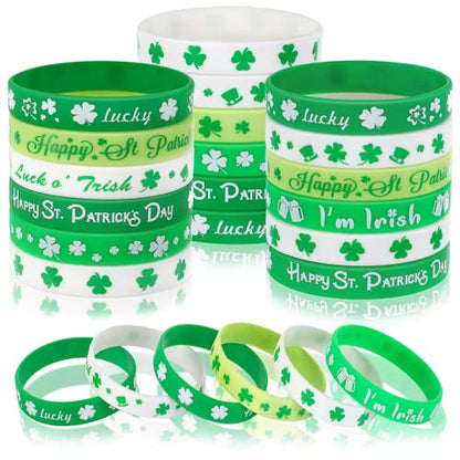 42pcs St. Patrick's Day Silicone Bracelets, Green Shamrock Rubber Wristband - style: St. Patrick's Day Style