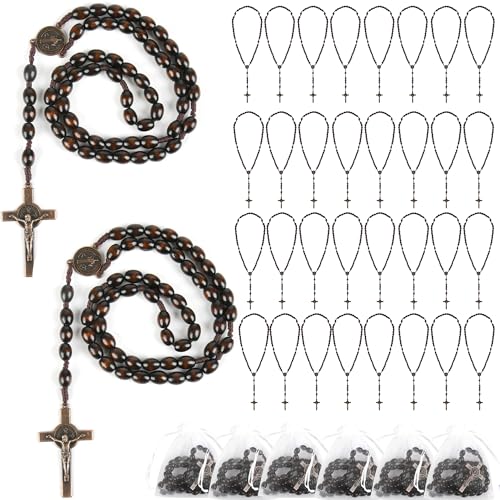 60 Set Wooden Rosary Beads Bulk Wood Rosaries Catholic Beads for Men Women Jesus Holy Crucifix Cross Rosary with Organza First Communion Baptism Favors Religious Christians Church Presen (Dark brown) - color: Dark brown