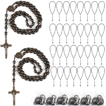 60 Set Wooden Rosary Beads Bulk Wood Rosaries Catholic Beads for Men Women Jesus Holy Crucifix Cross Rosary with Organza First Communion Baptism Favors Religious Christians Church Presen (Dark brown) - color: Dark brown