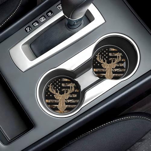 Deer Camouflage Car Cup Holder Coasters 2 Pack 2.63" for Women - color: Brown