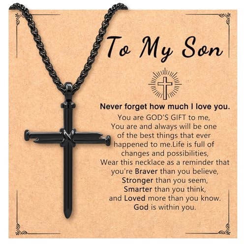 Cross Necklace for Men Boys Birthday Valentine's Day Christmas Christian Baptism Gifts - style: Son