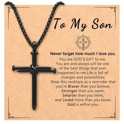 Cross Necklace for Men Boys Birthday Valentine's Day Christmas Christian Baptism Gifts - style: Son