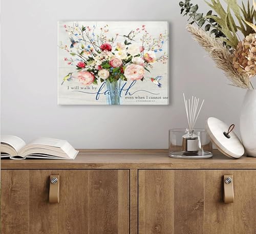 Christian Flower Wall Art Bible Verse Wall Decor Rustic Floral Scripture Canvas Paintings Inspirational Religious Picture Posters Prints Christian Faith Based Gifts for Home & Office Decor 16x12in - size: 16"L x 12"W