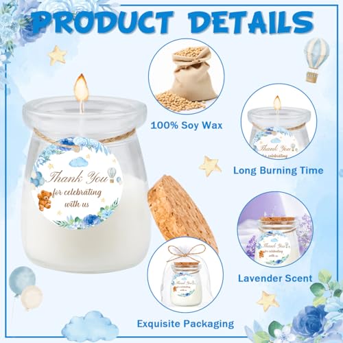 24Pcs Baby Shower Candle Party Favors Lavender Scented Glass Jars Wax Candle Bulk with Thank You Cards Organza Bags for Guests Boy Girl Birthday Gender Reveal Gift Souvenirs (Blue Bear, 24) - style: Blue Bear