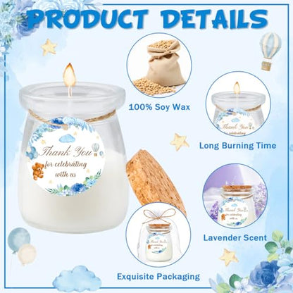 24Pcs Baby Shower Candle Party Favors Lavender Scented Glass Jars Wax Candle Bulk with Thank You Cards Organza Bags for Guests Boy Girl Birthday Gender Reveal Gift Souvenirs (Blue Bear, 24) - style: Blue Bear