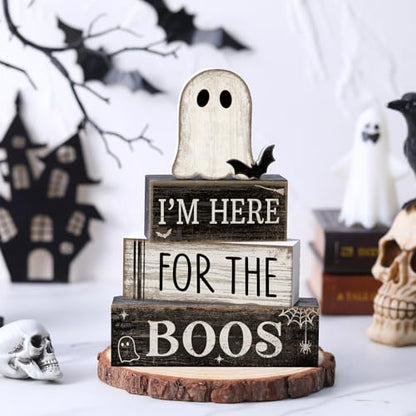 Lineshading 4 Pcs Halloween Table Decoration Ghost Wooden Tiered Tray Decor - style: Bat Ghost