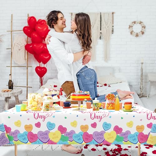 3 Pcs Valentines Day Tablecloth, Disposable Conversation Hearts Table Cover - color: Valentines(2)