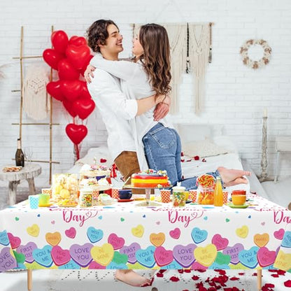 3 Pcs Valentines Day Tablecloth, Disposable Conversation Hearts Table Cover - color: Valentines(2)