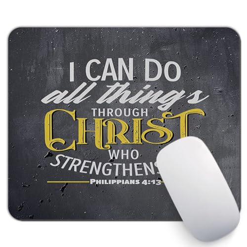 Bible Verse Mouse Pad, Christian Quotes I can Do All Things Through Christ Who Strengthens Me Philippians 4:13, Gaming Mouse Pad Custom Design Mat - color: I can Do All Things