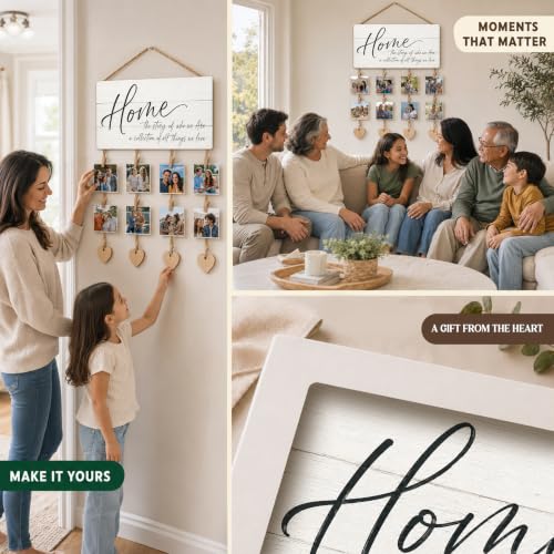 Home Sign Wall Decor Hanging Photo Display with Clips Wedding Gift - color: Clean Shiplap