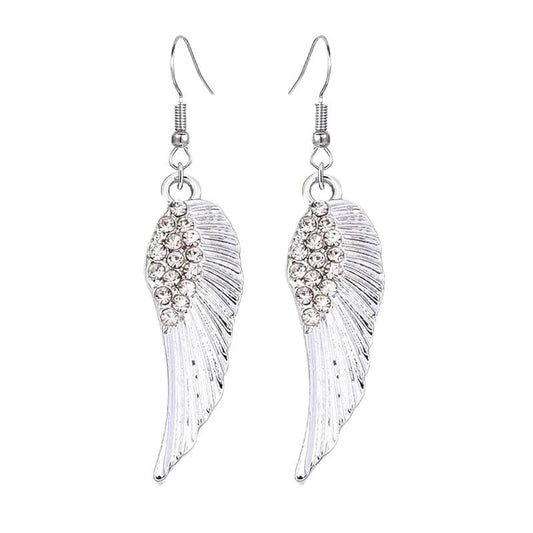 coadipress Angel Wing Earrings for Women Unique Silver Plated Fairy Feather Guardian Dangle Drop Hook Earrings Jewelry - color: Silver Rh Wing
