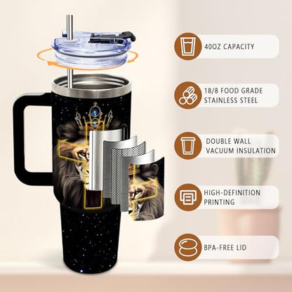 DUUV Faith over Fear Tumbler 40oz, Insulated Christian Gifts for Women Man - color: Lion Faith