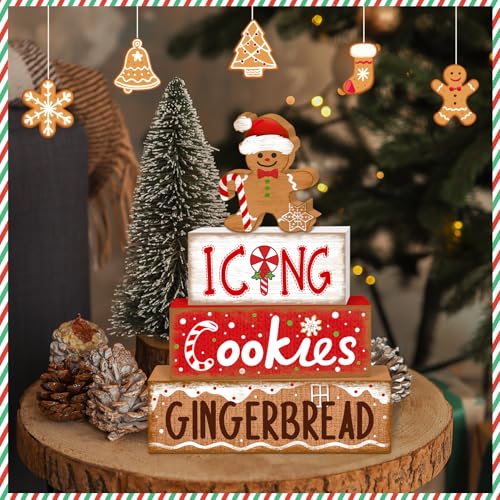 Britimes Tiered Tray Decor Set, 4 Pack, Wooden, Christmas Gingerbread - style: Icing Gingerbread