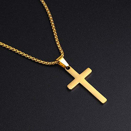 M MOOHAM Cross Necklace for Men, Stainless Steel Cross Chain - color: Gold: Cross Pendant 1.2"*0.7"