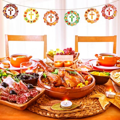 JarThenaAMCS 30 Set Fall Thanksgiving Wreath Craft Kit Autumn Christian DIY Crafts Make Your Own Wreath Cross Stickers Rope Hanging Ornament for Arts Activities Home Decorations