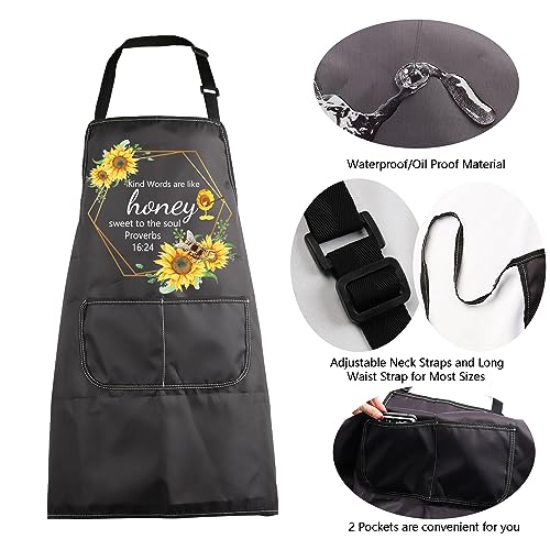 MBMSO Christian Aprons Proverbs 16:24 Religious Gifts Bible Verse Apron with Pockets Kind Words Are Like Honey Biblical apron