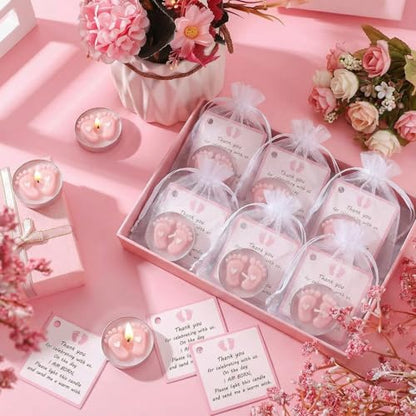 Treela 20 Sets Baby Shower Favor Pink Tea Light Candles Organza Bag Cards - color: Pink