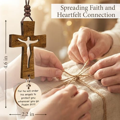 Cross for Car Mirror Hanging Christian Gifts - color: Brown 2
