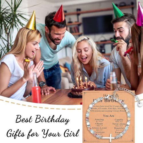 Christian Gifts for Women Girls, Religious Cross Bracelet - color: Happy 12th Birthday