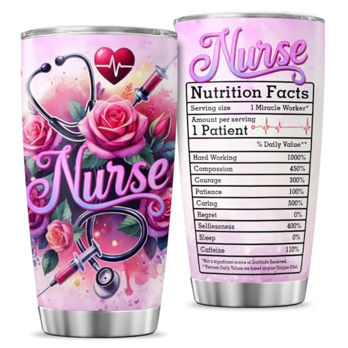 Nurse Appreciation Gift 20oz Tumbler, Floral Medical Design, Stainless Steel Insulated Cup with Nutrition Facts Graphic, Ideal for RN LPN CNA Graduation Week or Thank You Present - color: Nurse Life M8
