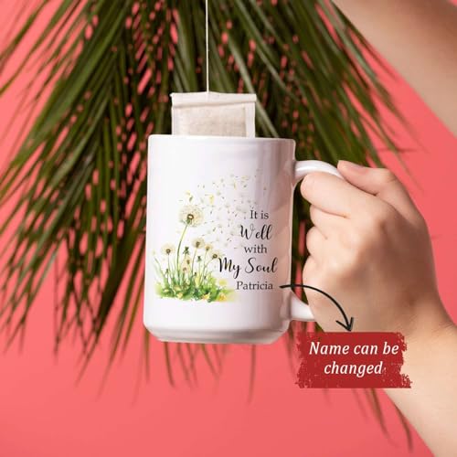 Customized Name Christian Mug, Inspirational Cup 11oz 15oz, Personalized Religious Coffee Mug, Bible Verse And Dandelion Design Cup, Custom Christian Ceramic Mug, Gift For Family Member - color: HOA-624-2161-WELL WITH MY SOUL MUG