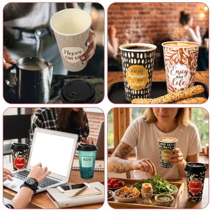 50 Pack 16 oz Disposable Coffee Cups with Lids Black Green - style: Brown, Black and Green Inspirational Quotes