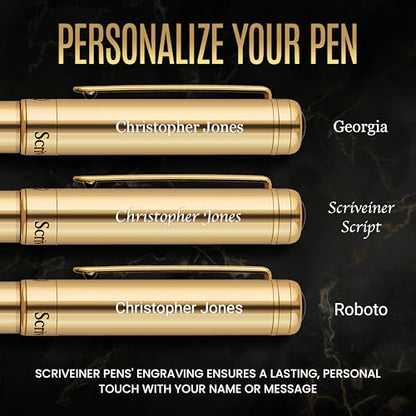 Scriveiner Personalized Gold Rollerball Pen - Stunning Luxury Pen, Real Gold Plating, Schmidt Ink Refill, Best Engraved Roller Ball Gift Set for Men & Women, Custom Name Engraving - color: Gold (Personalized)