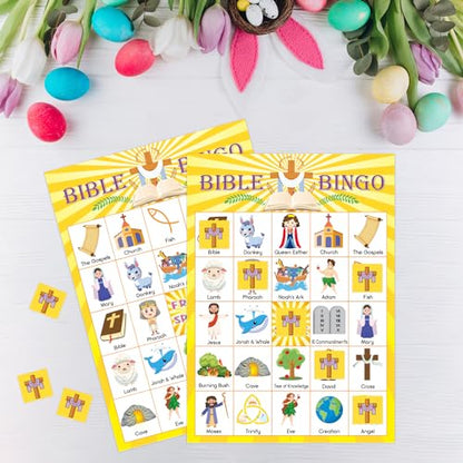 30 Players Bible Bingo Game for Kids - Vacation Sunday School Christian Church Game - Activities Easter Gifts Family Open Day Supplies - color: Bible