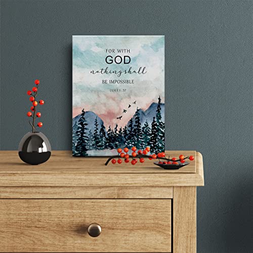 Bible Verse Watercolor Canvas Print Decor for with God Nothing Shall Luke 1 : 37 Wall Painting Posters Artwork 12”X15”Modern Home Office Decoration (Framed) - color: everything is possible