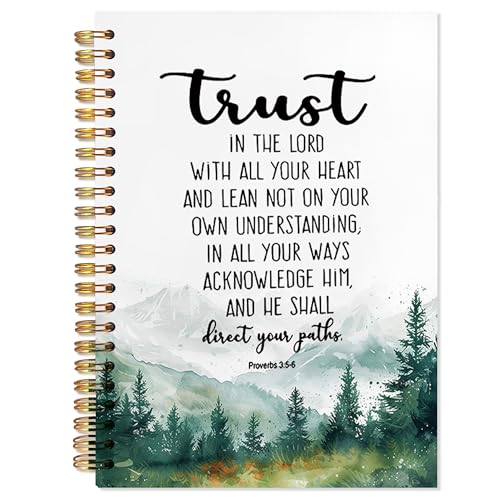 Christian Notebook Journal, Proverbs 3:5-6 Christian Notebooks for Note Taking, Trust in the Lord with All Your Heart Bible Prayer Journal for Women Men, Spiral Notebook 5.5x8.3 Inch - color: trust