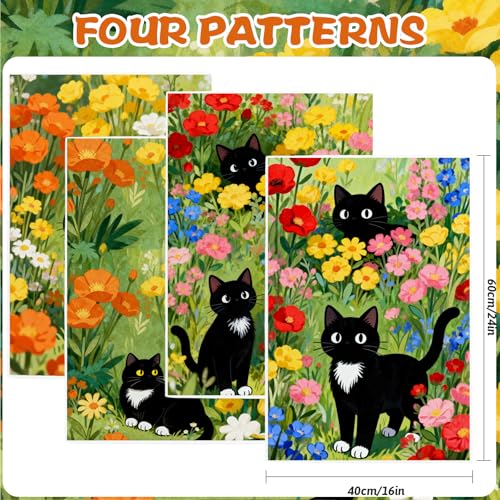 4pcs Cute Cat Kitchen Towels, 16x24 Inches Black Cat Flower Dish Towels - color: Colorful Cat Floral-02