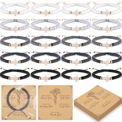 Liliaafar 20 Sets Cross Bracelets Bulk for Kids Teens Adjustable Christian Friendship Bracelets for VBS Sunday School Gifts - color: Dark Colors